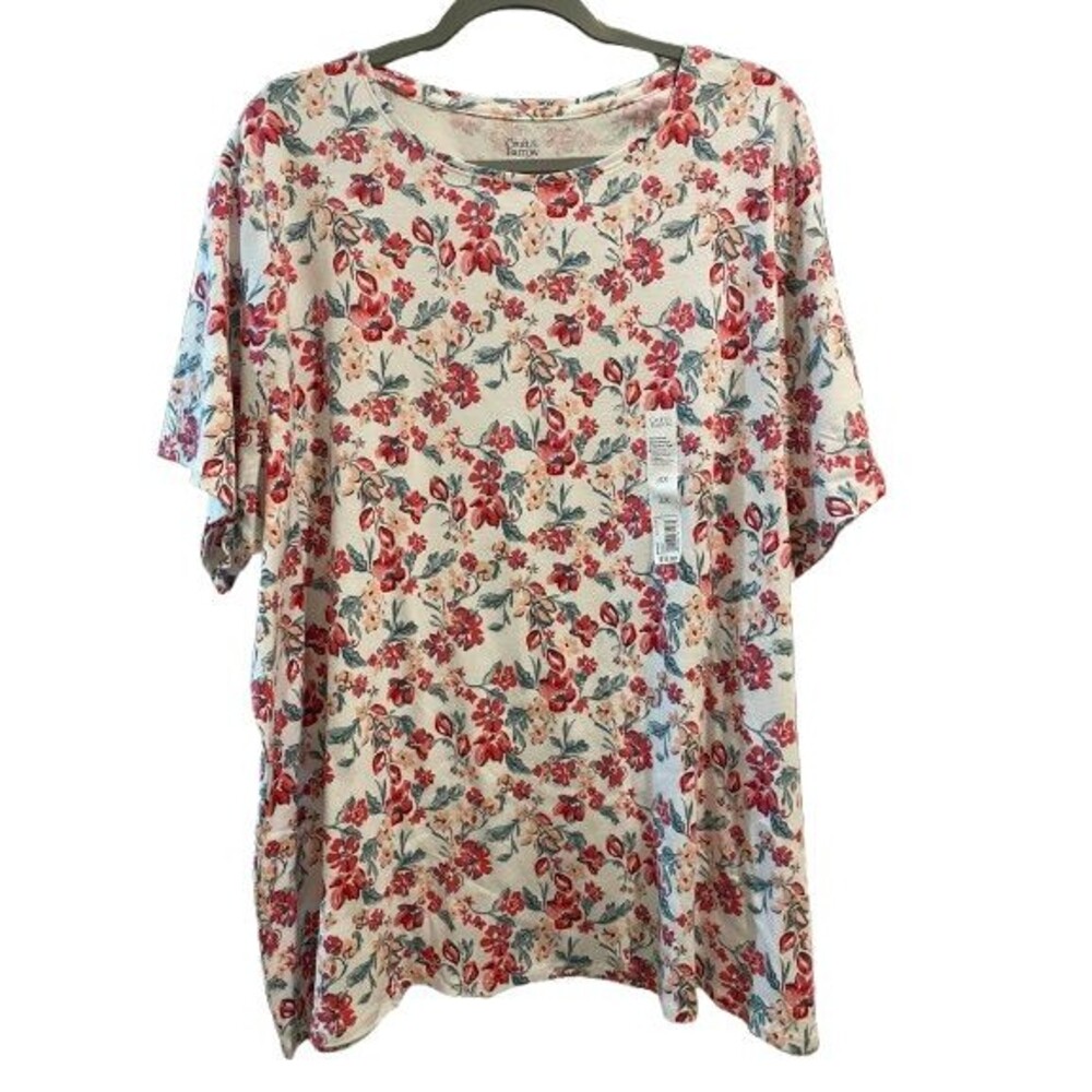 Women's 4X Tee Classic Short Sleeve Crewneck Croft & Barrow Floral Pull-Over